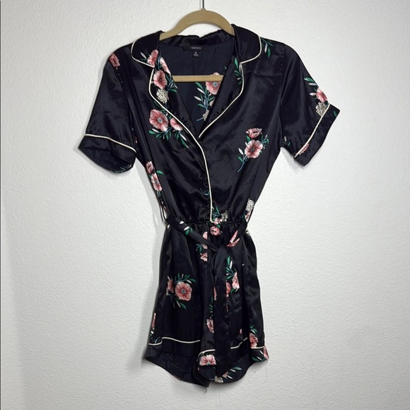 Forever 21 Black and Pink Floral Pajama Romper - Picture 1 of 6